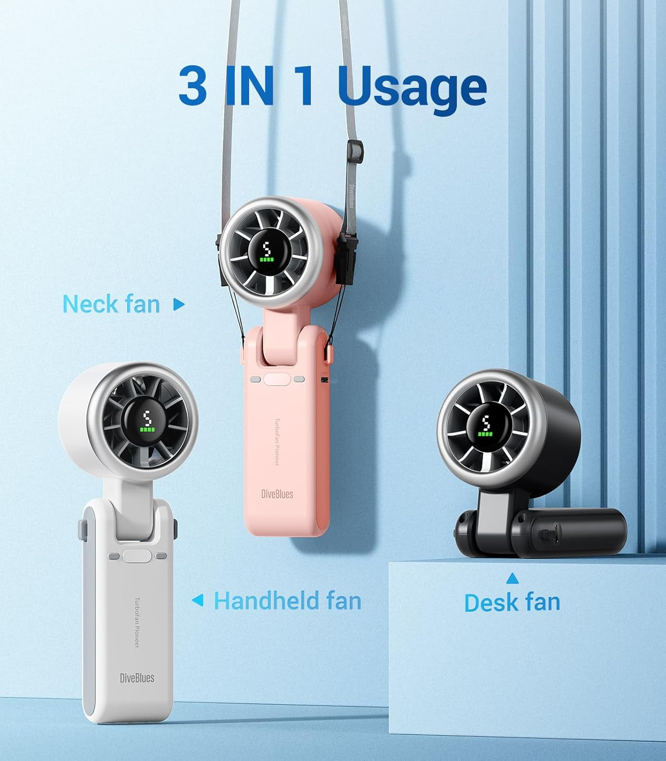 3-in-1 Turbo Handheld Fan 💨 | 5-Speed Cooling, USB Rechargeable, Ultra-Portable Mini Fan for Travel, Outdoor & Work