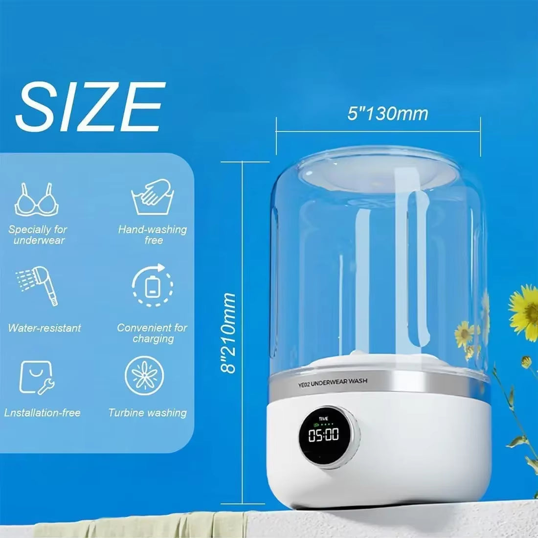 1L Mini Portable Washing Machine – USB Rechargeable Travel Washer for Underwear & Socks 🧦 | Compact Laundry Bucket with Dehydrator Function