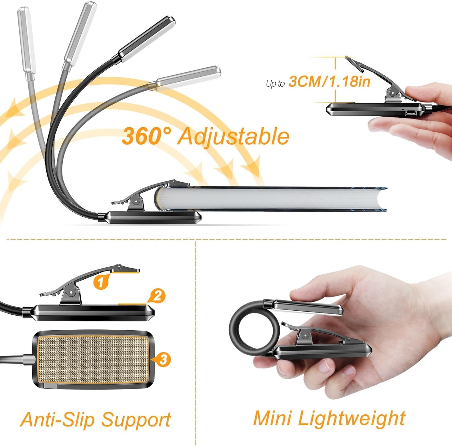 9-LED Rechargeable Clip-On Book Light – Read Comfortably Anytime!