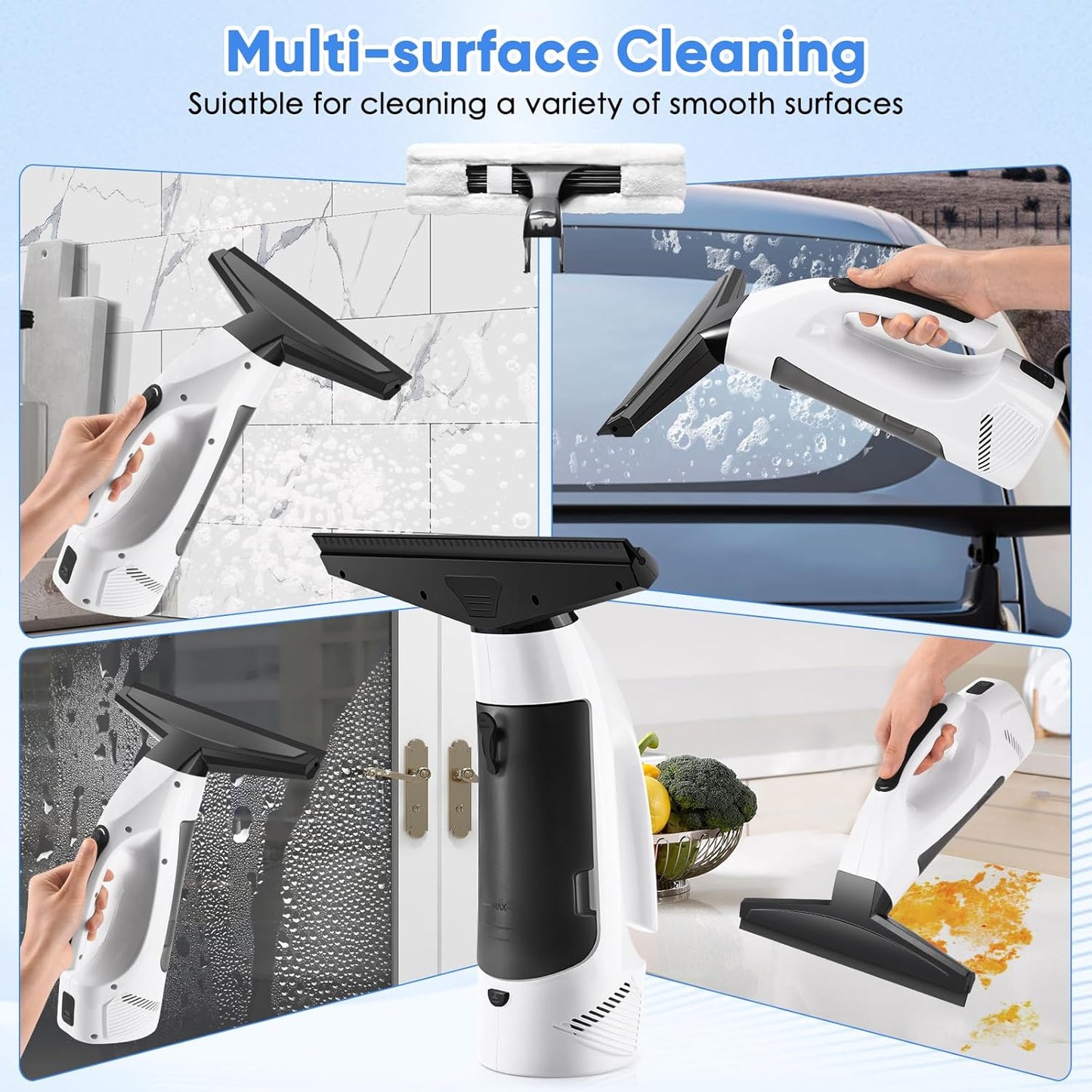 Cordless Window Vacuum Cleaner 💨 | Electric Squeegee with Spray Bottle & Microfiber Cloth | For Windows, Mirrors, Tiles & Car Windshields
