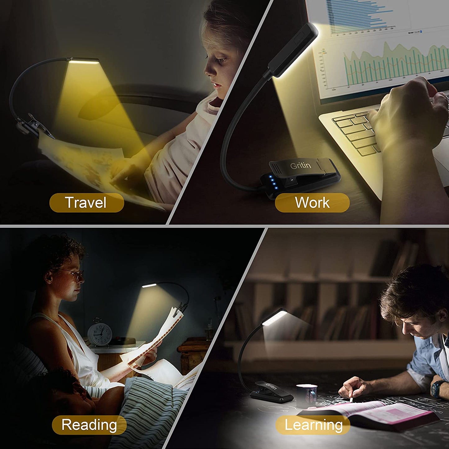 9-LED Rechargeable Clip-On Book Light – Read Comfortably Anytime!