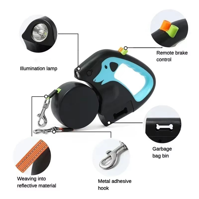 🐾 Dual Dog Retractable Leash – 360° Tangle-Free, Portable & Color-Coded for Easy Control (Up to 25kg)