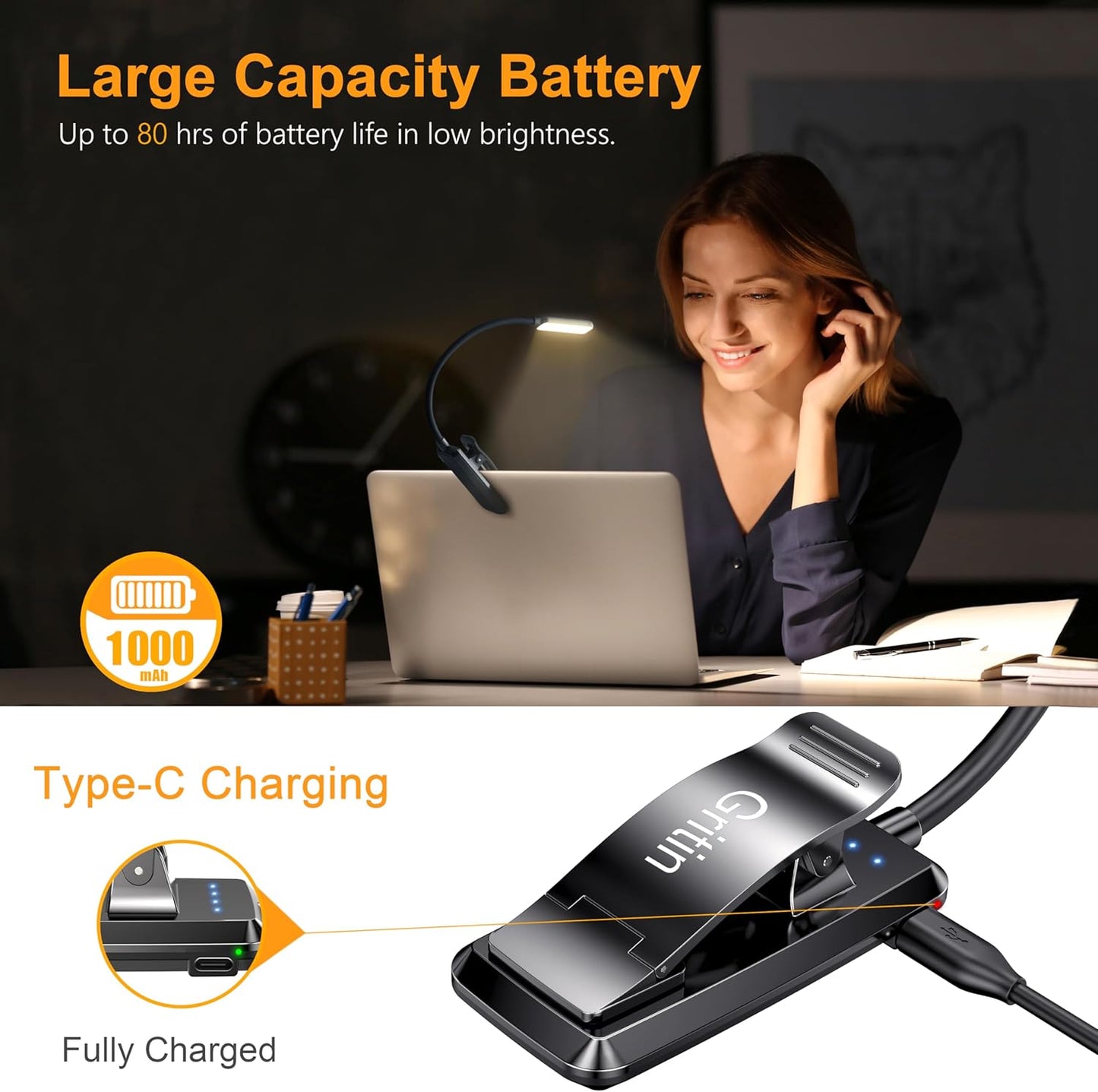 9-LED Rechargeable Clip-On Book Light – Read Comfortably Anytime!