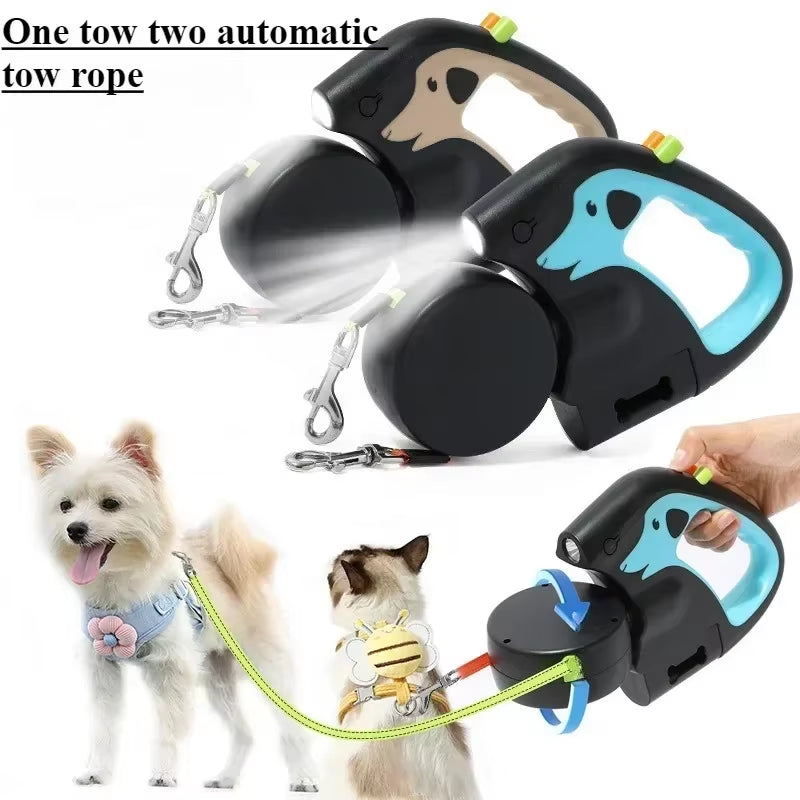 🐾 Dual Dog Retractable Leash – 360° Tangle-Free, Portable & Color-Coded for Easy Control (Up to 25kg)