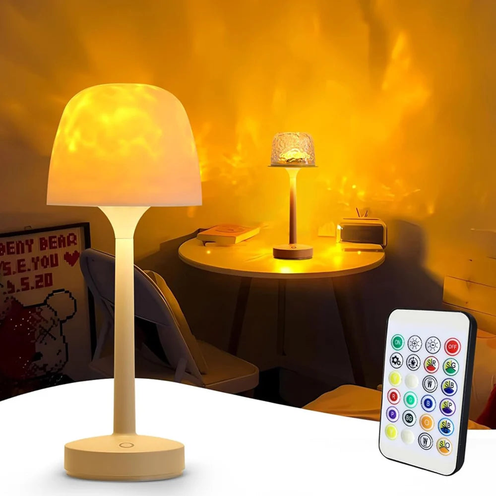🌌✨ Aurora LED Projection Lamp – Water Ripple Night Light with Remote & Touch Control | Rechargeable RGB Table Lamp for Bedroom & Home Decor