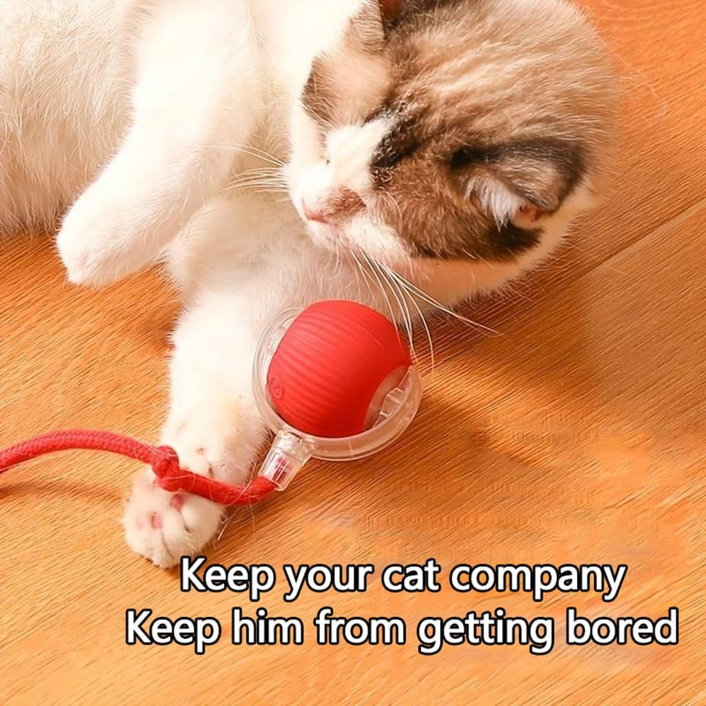 Motorized Interactive Cat Toy Ball with Motion Sensor for Indoor Cats - Red