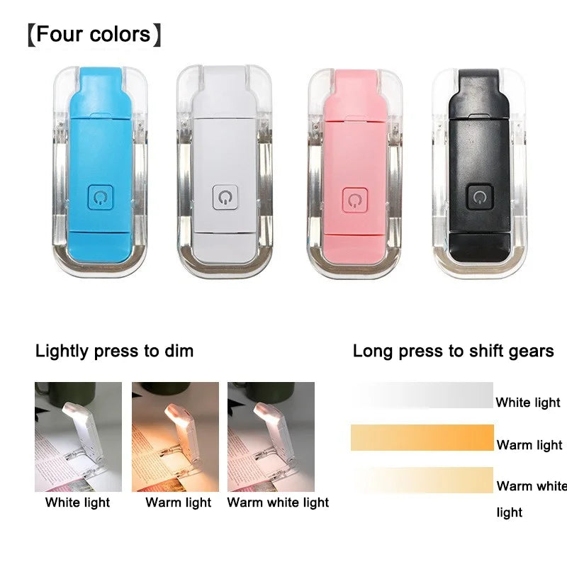 USB Rechargeable LED Book Light 📚 | 15-Level Brightness, 3 Color Modes | Clip-On, Foldable & Portable Bookmark Reading Lamp
