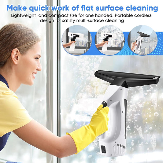 Cordless Window Vacuum Cleaner 💨 | Electric Squeegee with Spray Bottle & Microfiber Cloth | For Windows, Mirrors, Tiles & Car Windshields