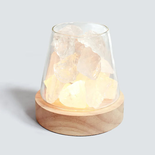 Wooden Boho Crystal Salt Lamp – Himalayan Rock Light with LED Projection, Aromatherapy Diffuser & USB Rechargeable | Cozy Home Decor