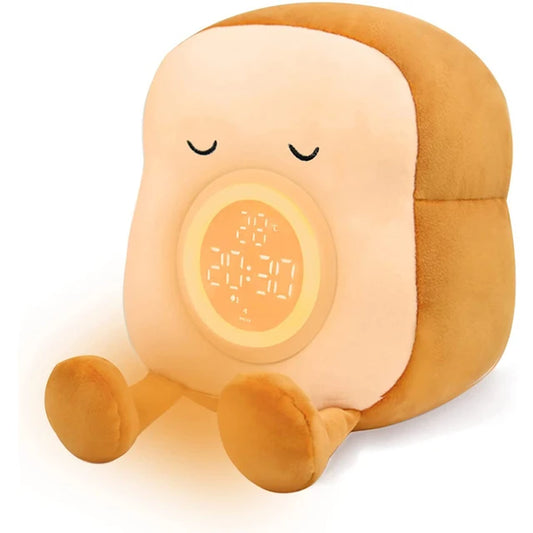 🍞⏰ Toast Plush Alarm Clock Night Light – 5-in-1 Rechargeable Bedside Lamp, Dual Snooze Alarm, Cute Decor & Phone Holder for Kids and Teens