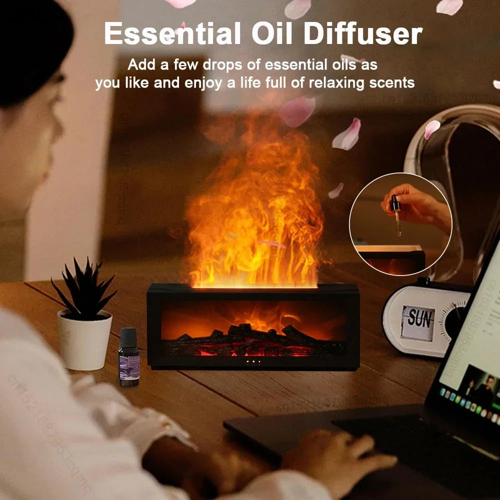 🔥💧 Flame-Effect Air Humidifier & Essential Oil Diffuser – Aromatherapy Machine with LED Light, Remote Control & Timer