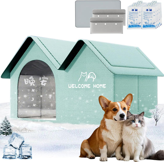 2025 New Air Conditioner Cat House,Air Conditioned Dog House,Dog House with Ac,Pet Cooling House,Foldable, with Air Conditioning 10 Ice Packs,For Small,Medium,And Large Dogs and Cats (Blue, M)