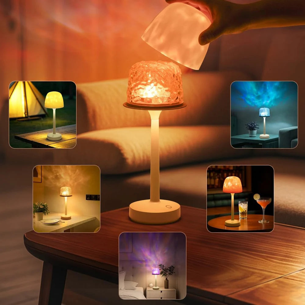 🌌✨ Aurora LED Projection Lamp – Water Ripple Night Light with Remote & Touch Control | Rechargeable RGB Table Lamp for Bedroom & Home Decor