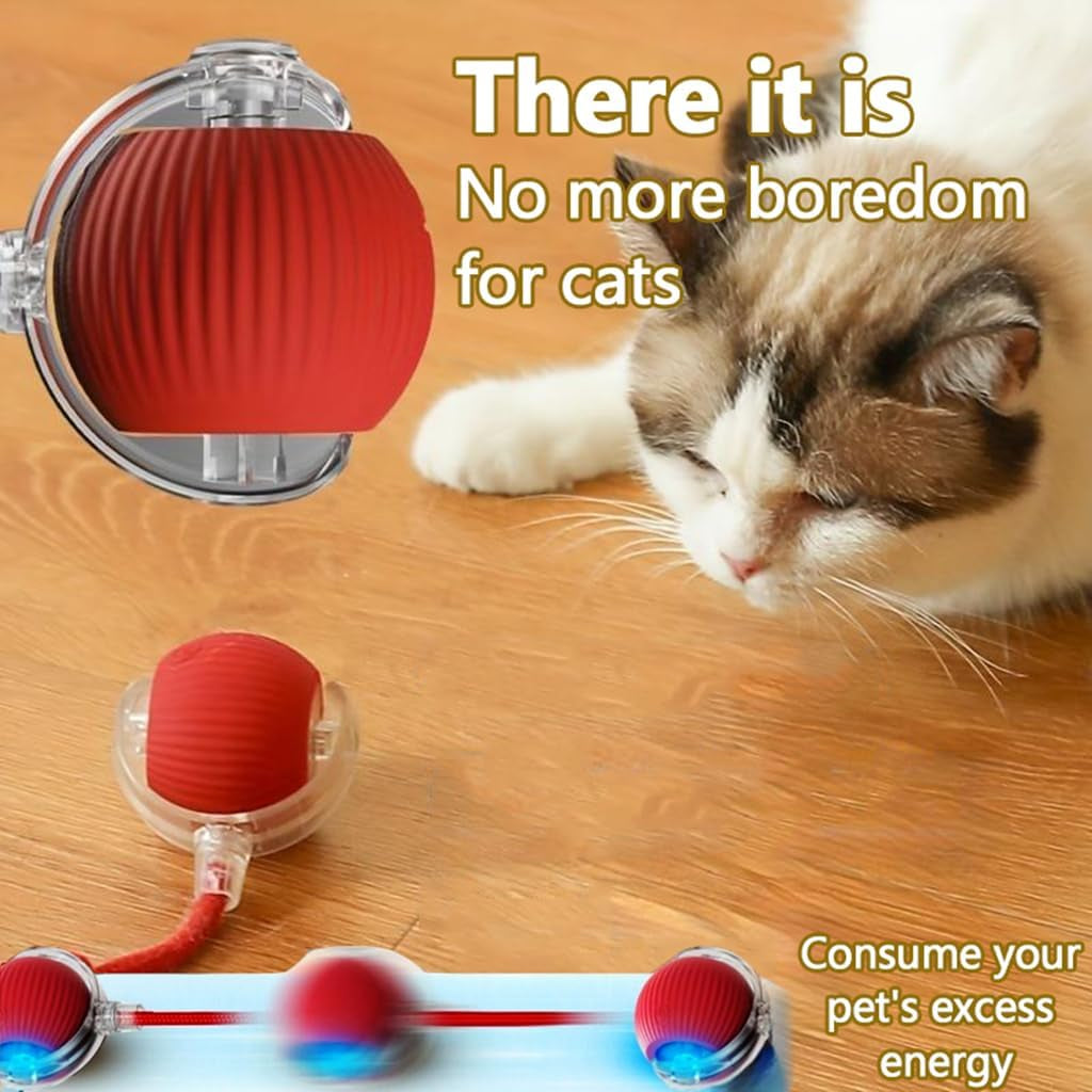 Motorized Interactive Cat Toy Ball with Motion Sensor for Indoor Cats - Red