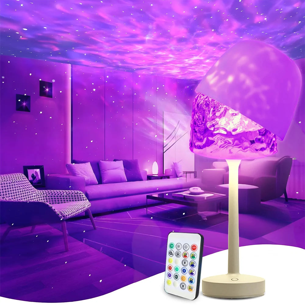 🌌✨ Aurora LED Projection Lamp – Water Ripple Night Light with Remote & Touch Control | Rechargeable RGB Table Lamp for Bedroom & Home Decor