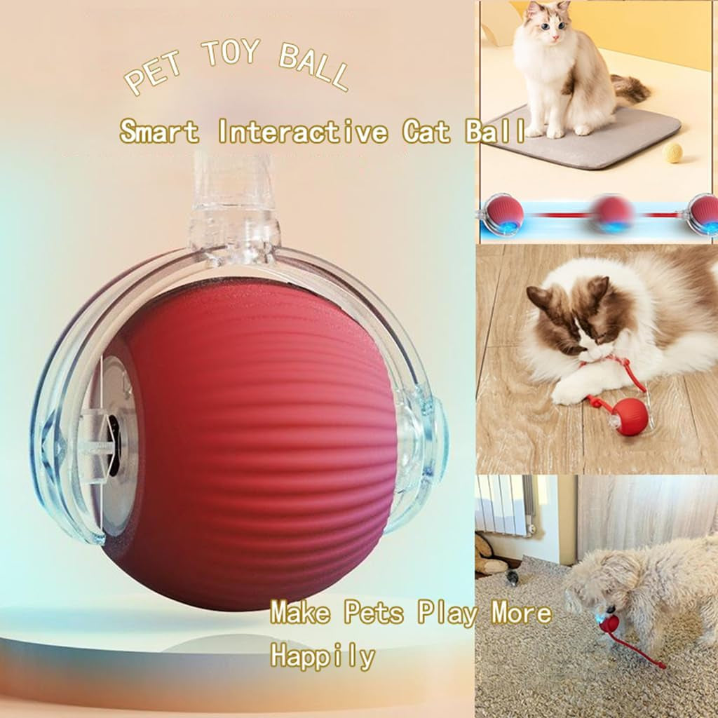 Motorized Interactive Cat Toy Ball with Motion Sensor for Indoor Cats - Red